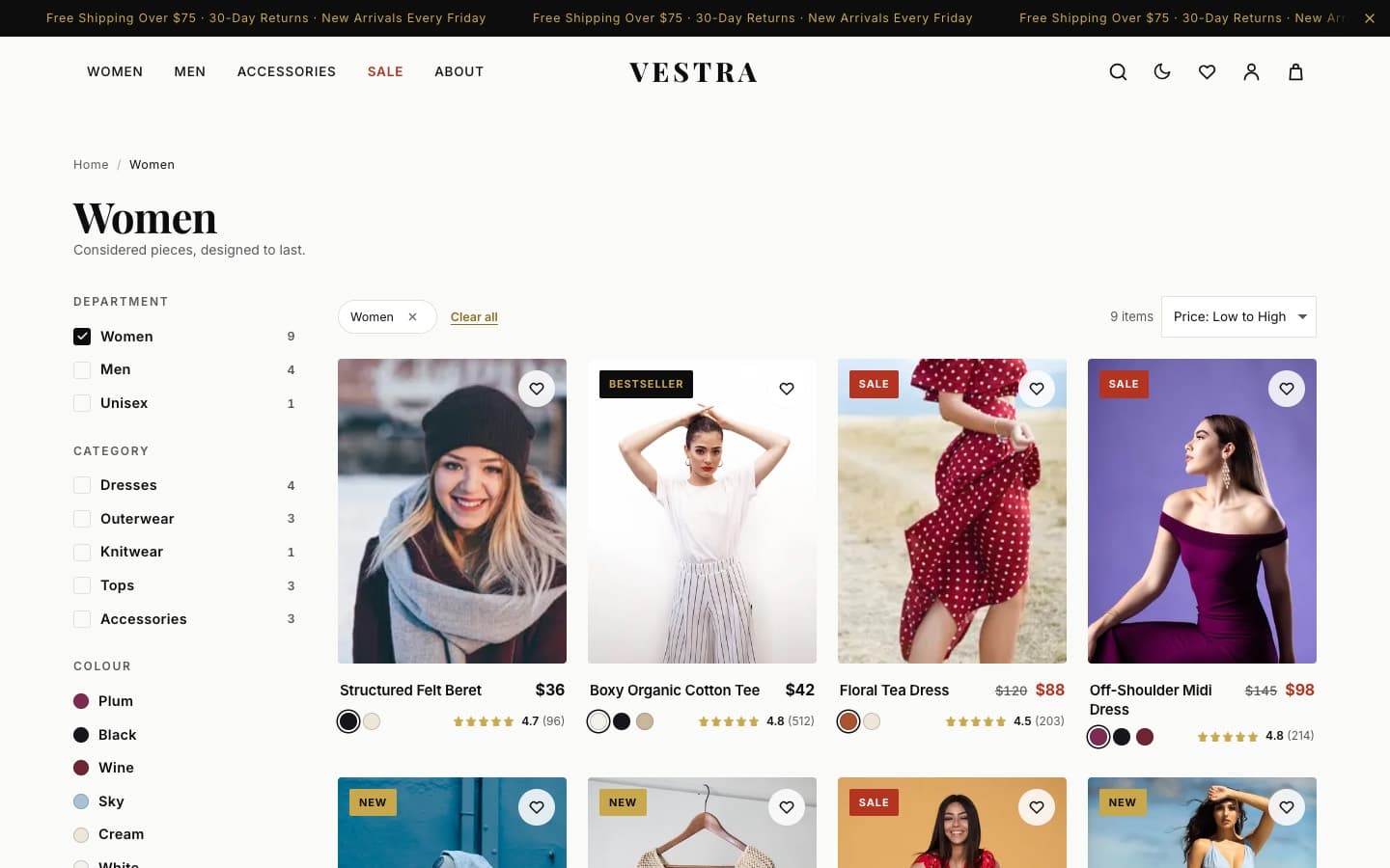 VESTRA — fashion storefront - Screenshot 1